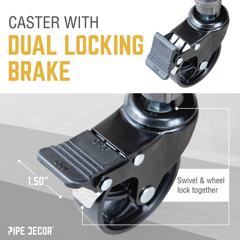 Swivel Caster Wheels for  ¾” Pipe with Locking Mechanism (4-Pack)