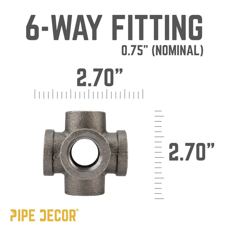 Accesorio negro de 6 vías de 3/4 pulg.