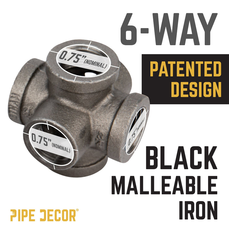 Accesorio negro de 6 vías de 3/4 pulg.