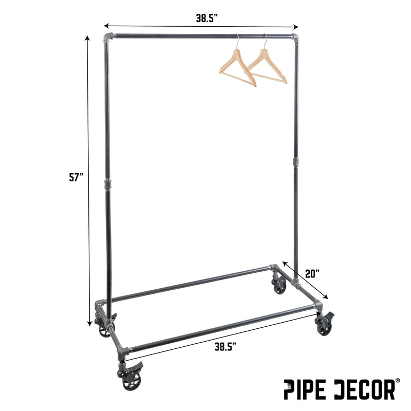 Linen Rod Rack 58 in. Rolling Single Rod Clothing Rack — PIPE DECOR