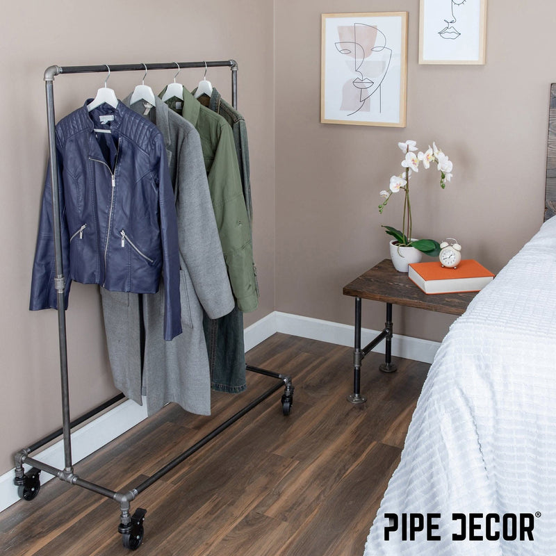 Linen Rod Rack 58 in. Rolling Single Rod Clothing Rack — PIPE DECOR