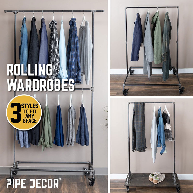 Single Wrap Rack 58 in. Rolling Single Rod Clothing Rack — PIPE DECOR