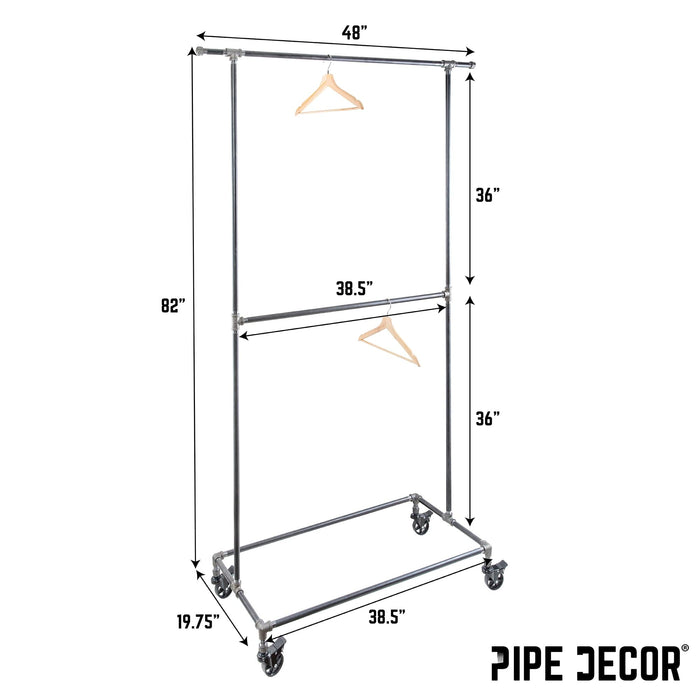 82 in. Rolling Double Rod Clothing Rack — PIPE DECOR