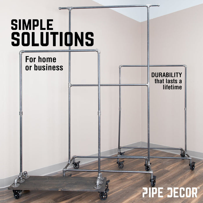 82 in. Rolling Double Rod Clothing Rack — PIPE DECOR