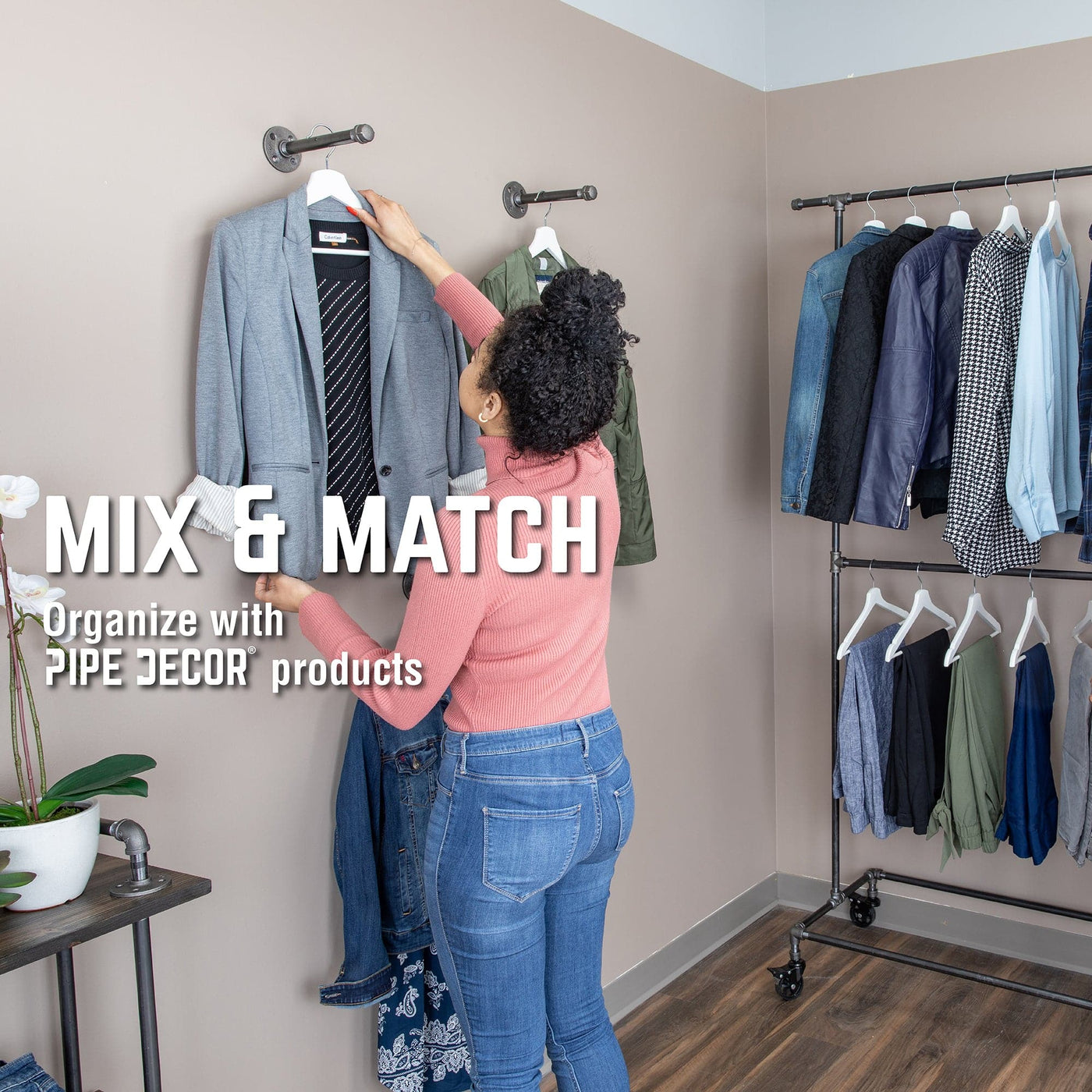 82 in. Rolling Double Rod Clothing Rack — PIPE DECOR