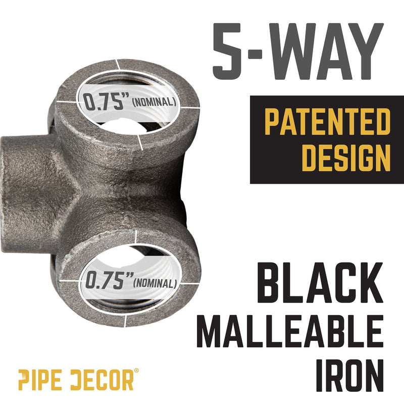 Accesorio de 5 vías negro de 3/4 pulg.