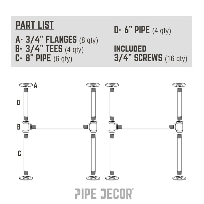 3/4 in. H Round Flange Pipe Kit for Coffee Table/Bench Legs