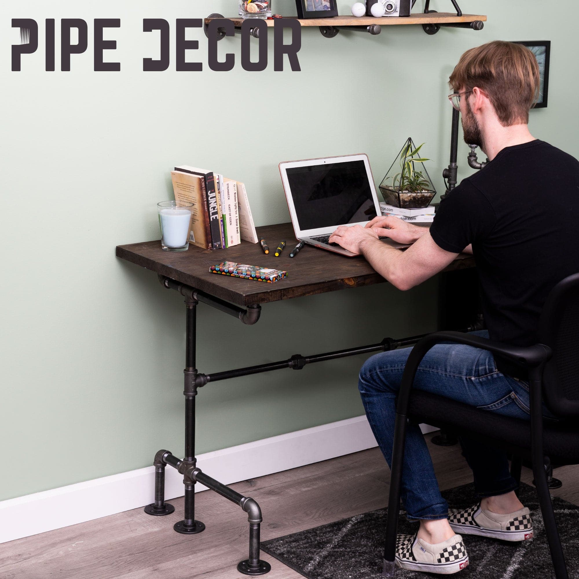 PIPE DECOR Industrial Steel M Desk for Home, Work, and Office