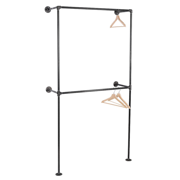 Wall Mounted Double Hung Clothing Rack By PIPE DECOR - Pipe Decor