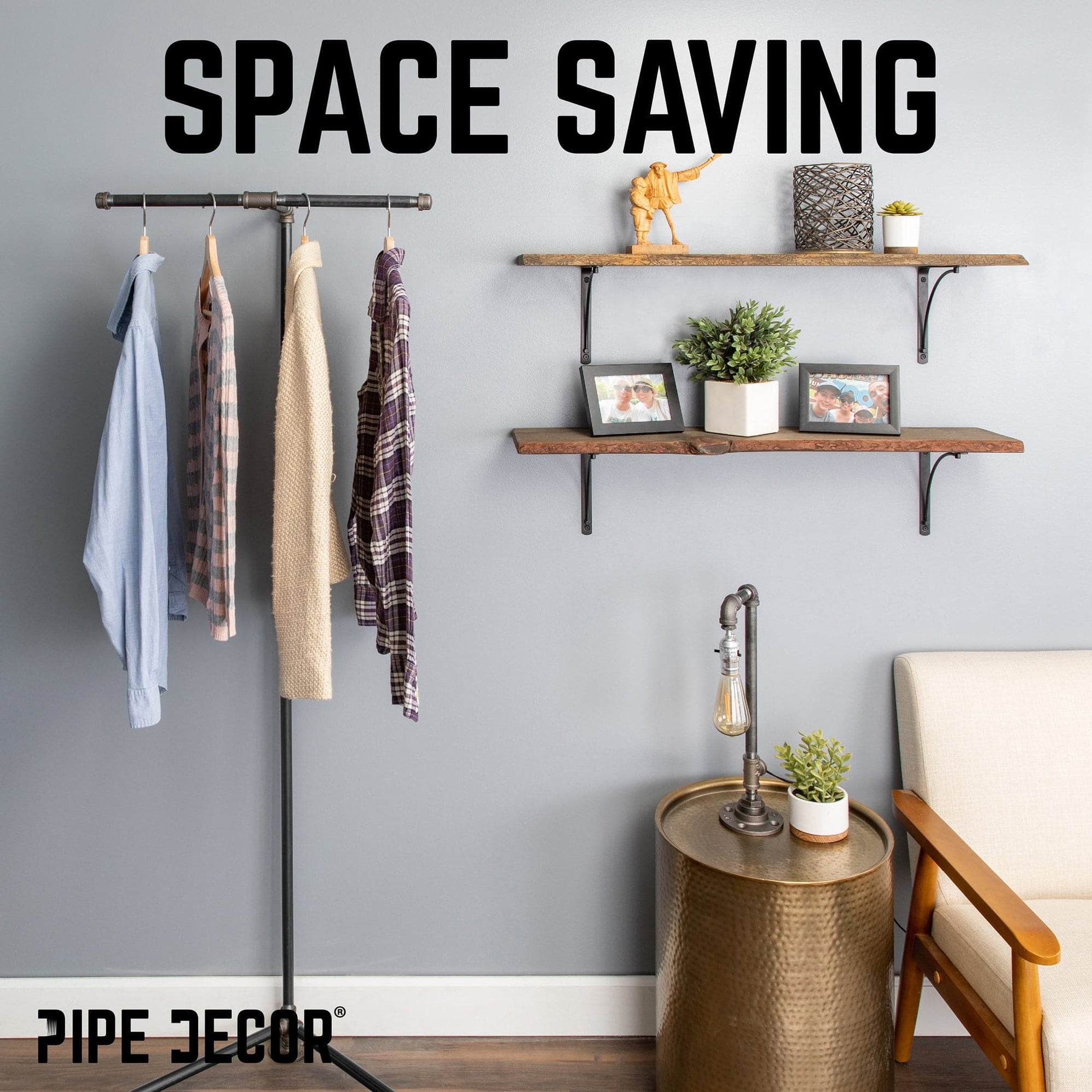 Freestanding Tee-Style Pipe Clothing Rack — PIPE DECOR