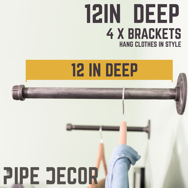 1/2 In X 12 In Clothing Hanging Bracket Kit, 4 Pack - Pipe Decor