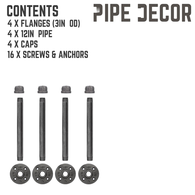 1/2 In X 12 In Clothing Hanging Bracket Kit, 4 Pack - Pipe Decor