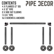 24 In Quad-flange Wall Mounted Clothing Rack By PIPE DECOR - Pipe Decor