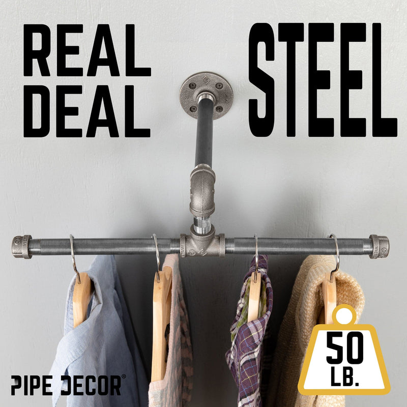 Wall-Mounted Tee-Style Pipe Clothing Rack — PIPE DECOR