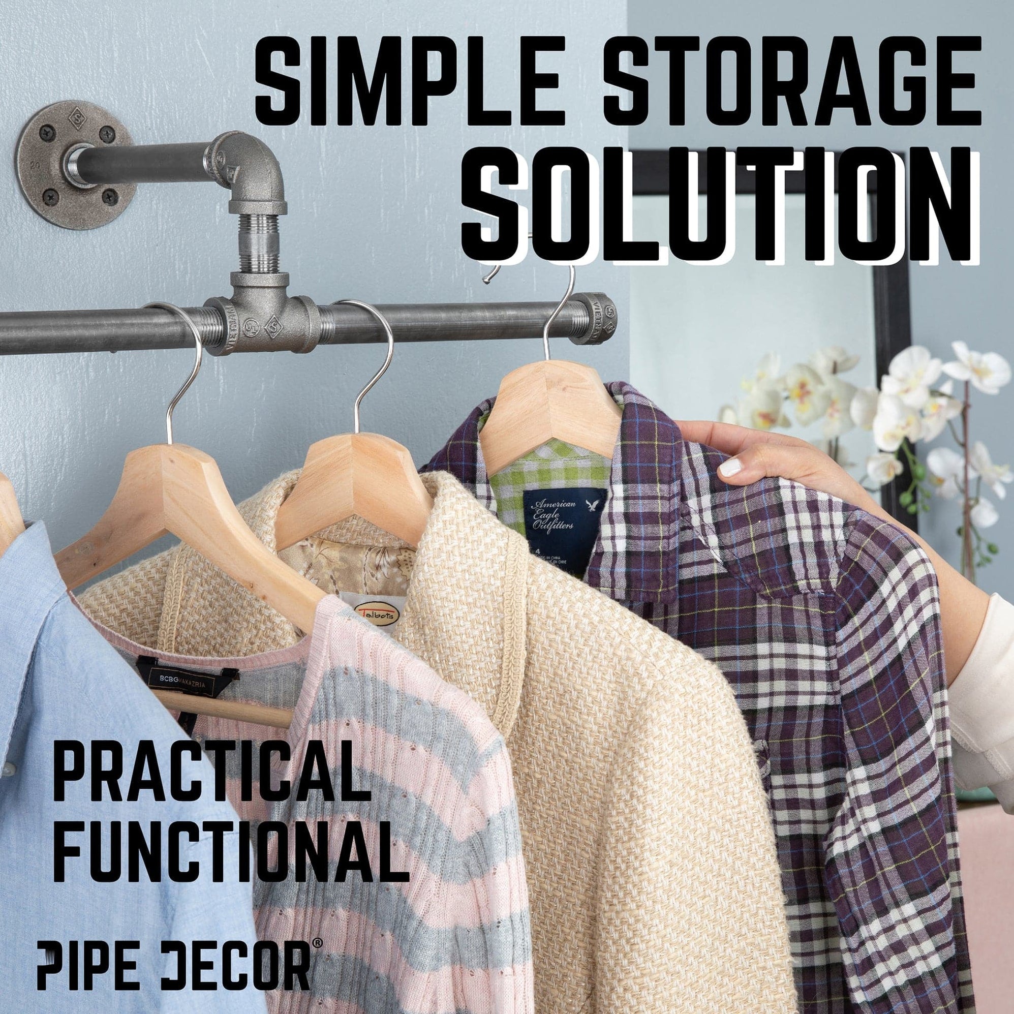 Wall-Mounted Tee-Style Pipe Clothing Rack — PIPE DECOR