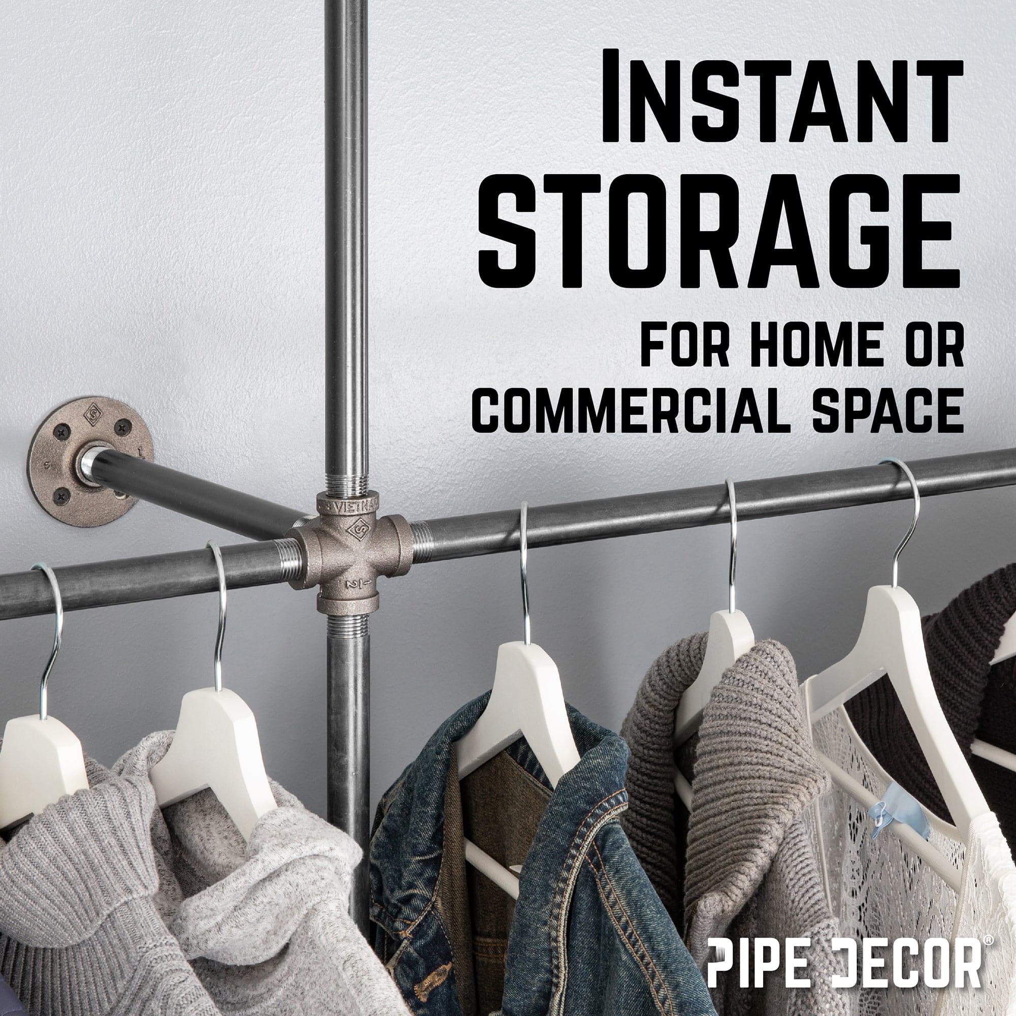 76.375 in. Wall Mounted Clothing Rack, Double — PIPE DECOR