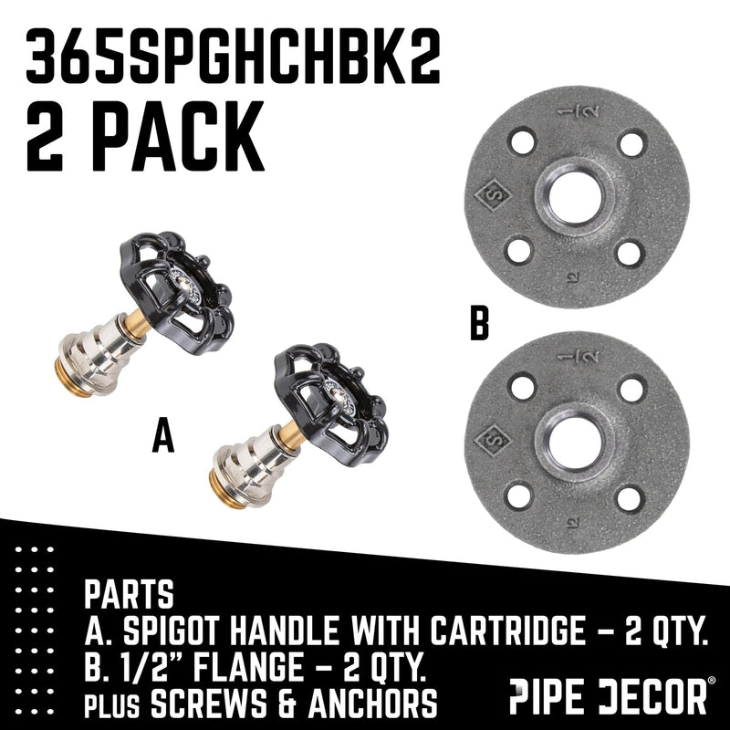 Gancho de pared industrial negro con brida (paquete de 2)