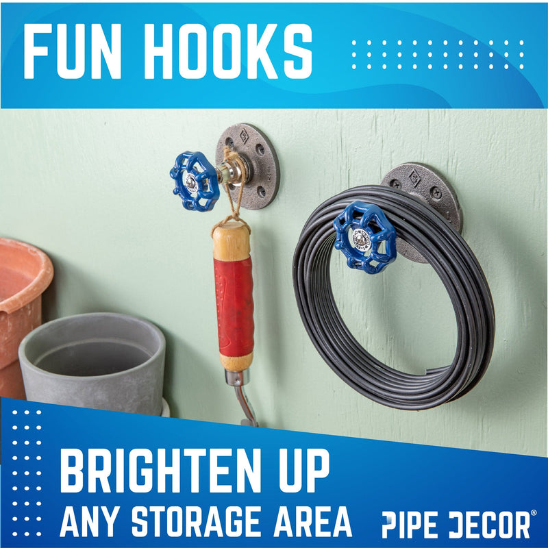 Gancho de pared industrial azul con brida (paquete de 2)