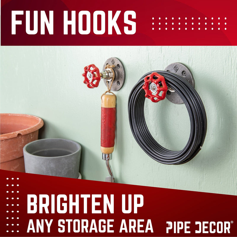 Gancho de pared industrial rojo con brida (paquete de 2)