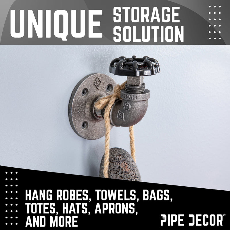 Gancho de pared curvo industrial negro con brida (paquete de 2)