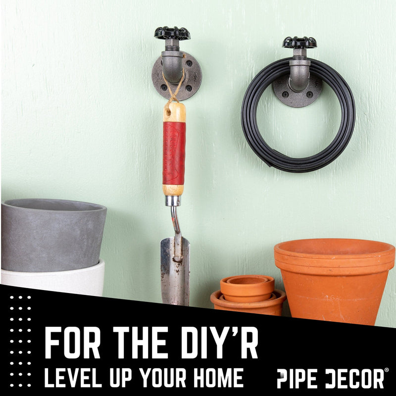 Gancho de pared curvo industrial negro con brida (paquete de 2)