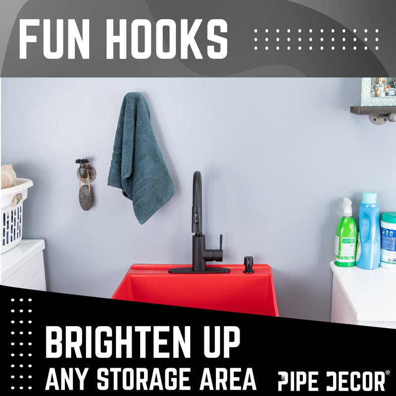 Gancho de pared curvo industrial negro con brida (paquete de 2)