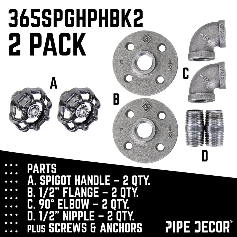 Gancho de pared curvo industrial negro con brida (paquete de 2)