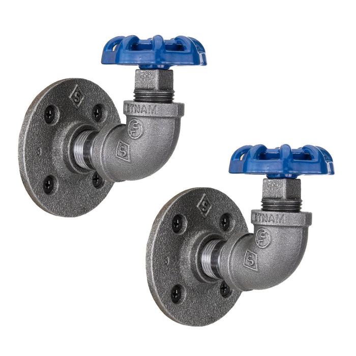 Blue Industrial Curved Spigot Wall Hook with Flange (2-Pack)