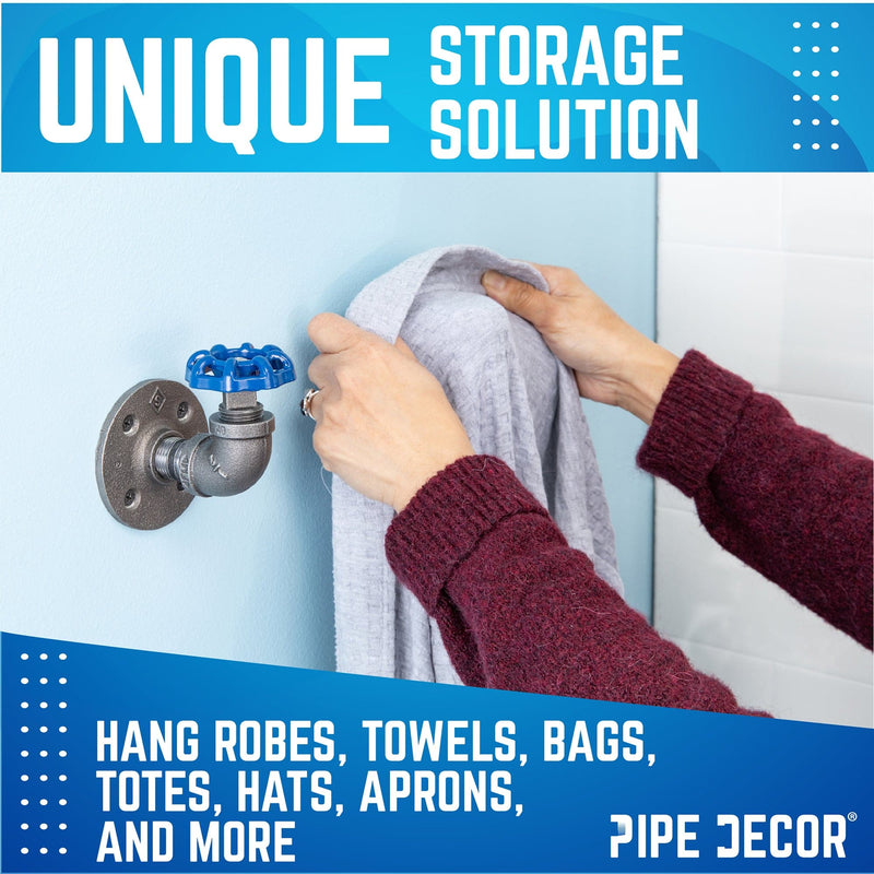 Gancho de pared curvo industrial azul con brida (paquete de 2)