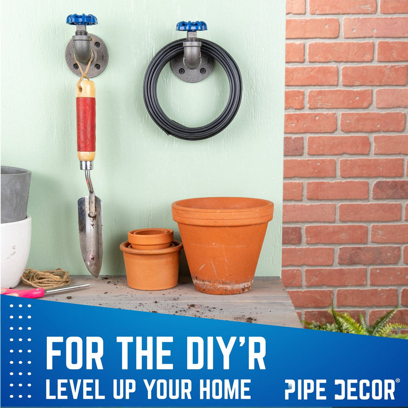 Gancho de pared curvo industrial azul con brida (paquete de 2)