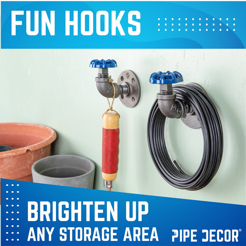 Gancho de pared curvo industrial azul con brida (paquete de 2)