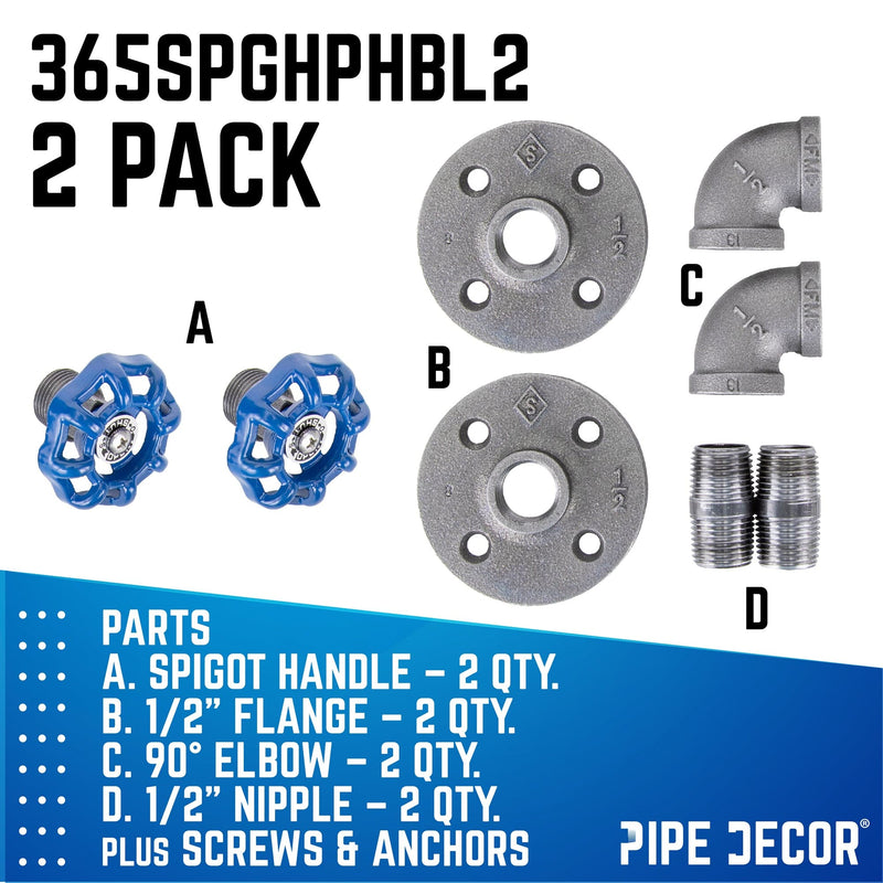 Gancho de pared curvo industrial azul con brida (paquete de 2)