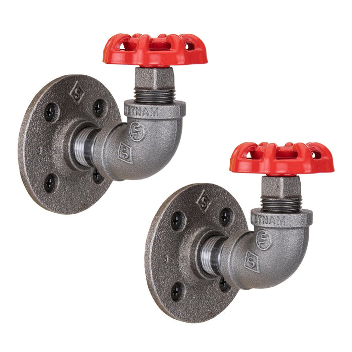 Red Industrial Curved Spigot Wall Hook with Flange (2-Pack)