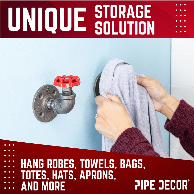 Gancho de pared curvo industrial rojo con brida (paquete de 2)