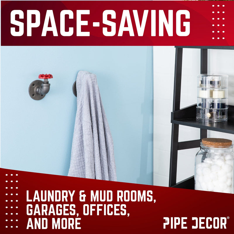 Gancho de pared curvo industrial rojo con brida (paquete de 2)