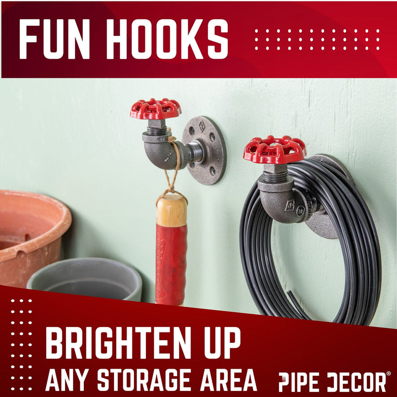 Gancho de pared curvo industrial rojo con brida (paquete de 2)