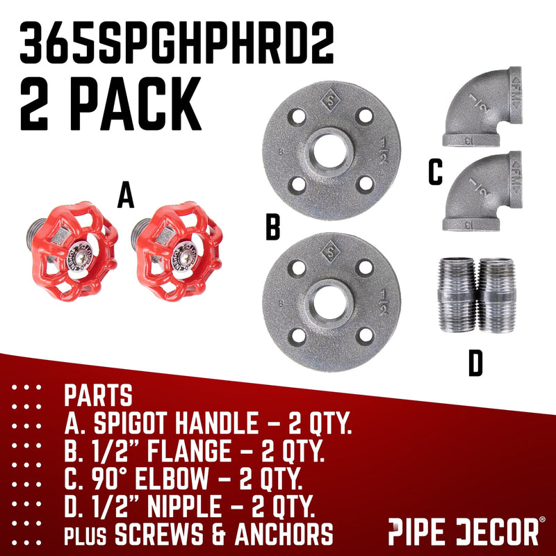 Gancho de pared curvo industrial rojo con brida (paquete de 2)