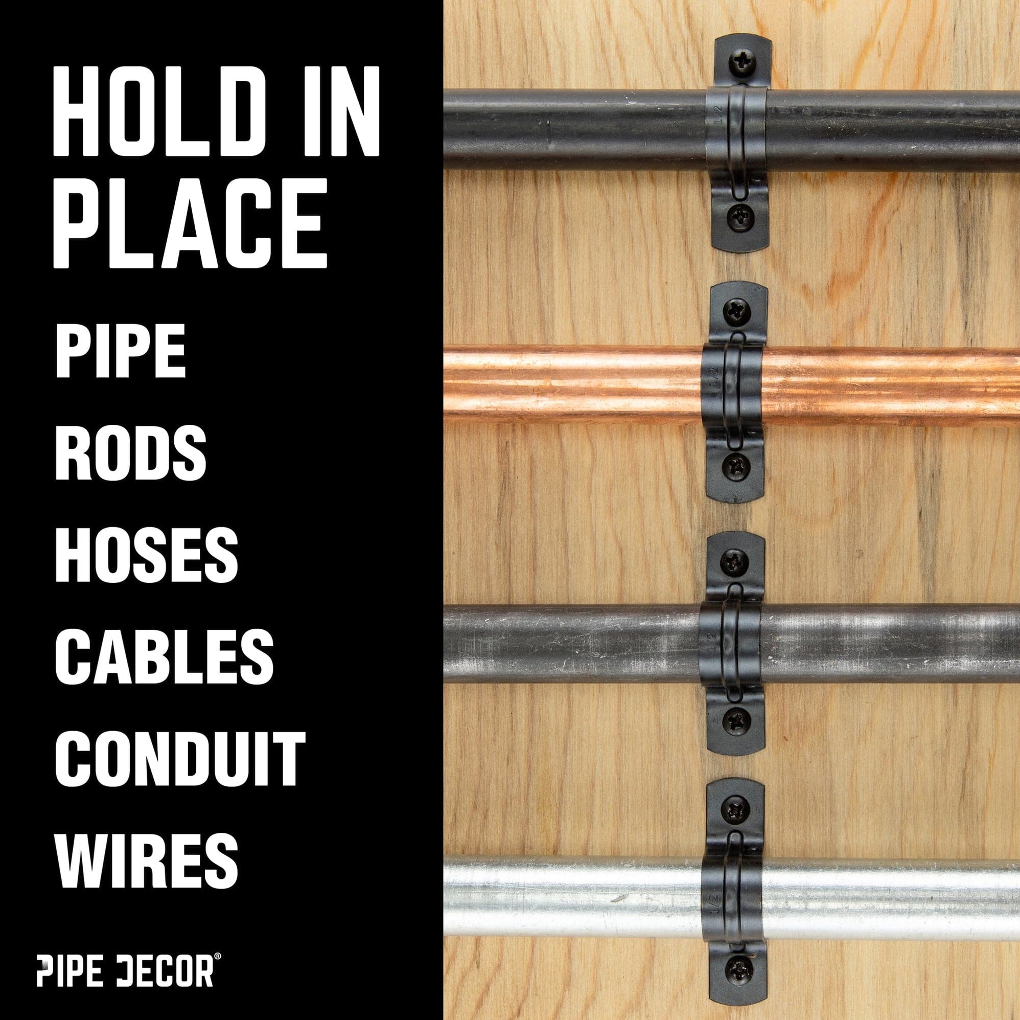 Black Steel Ushaped Pipe Straps for ½” Pipe — PIPE DECOR