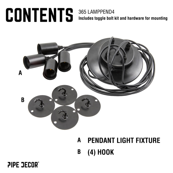 Black Spider Pendant Light with 4 Adjustable Arms