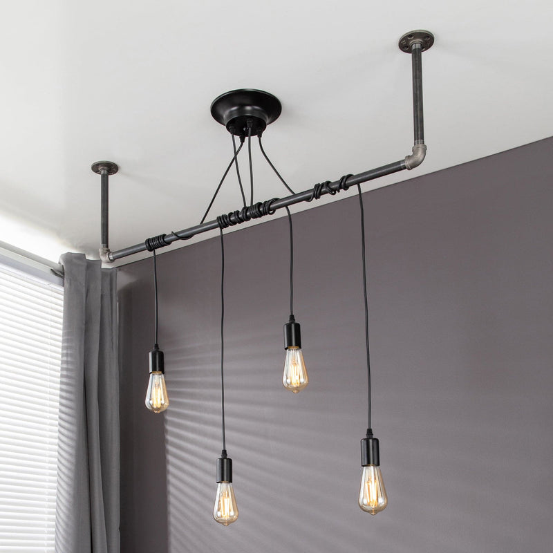 Black Spider Pendant Light Kit with Pipe Bar Hanging Accessory and 4 Adjustable Arms