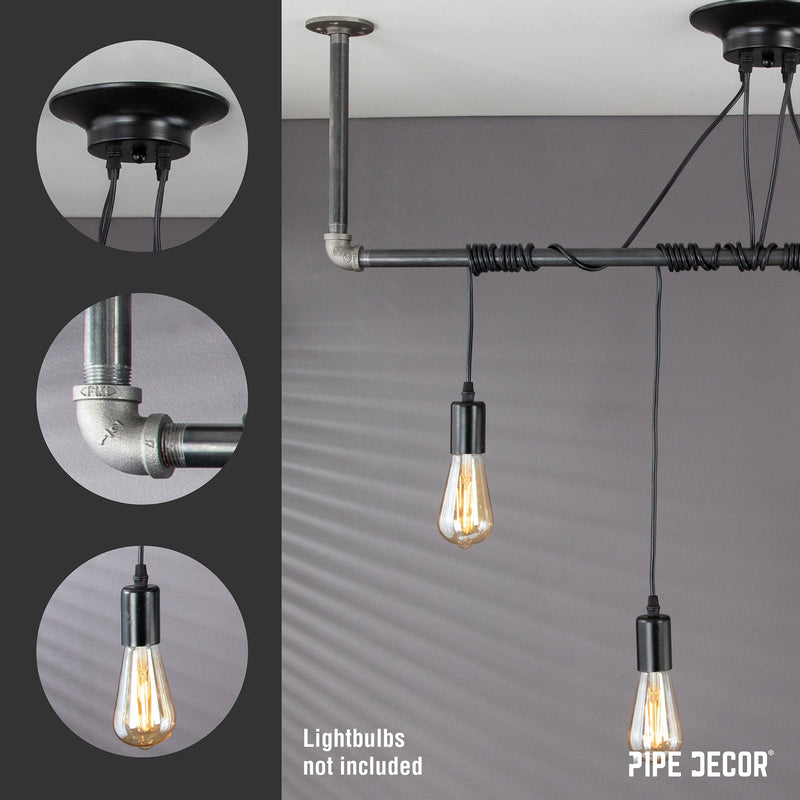 Black Spider Pendant Light Kit with Pipe Bar Hanging Accessory and 4 Adjustable Arms