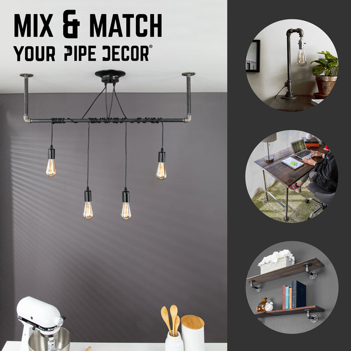Black Spider Pendant Light Kit with Pipe Bar Hanging Accessory and 4 Adjustable Arms