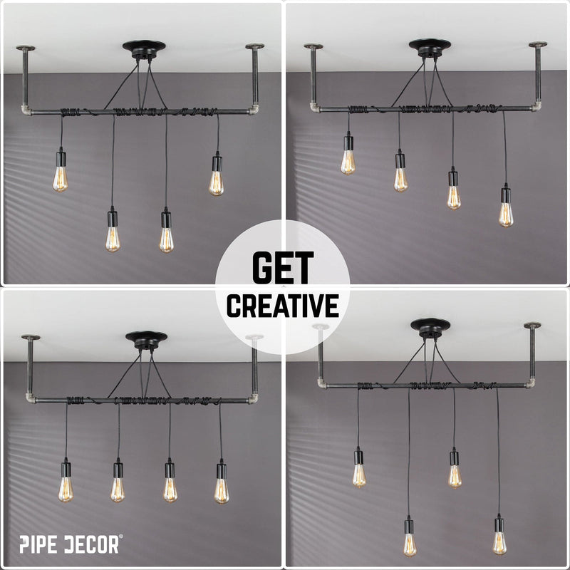 Black Spider Pendant Light Kit with Pipe Bar Hanging Accessory and 4 Adjustable Arms