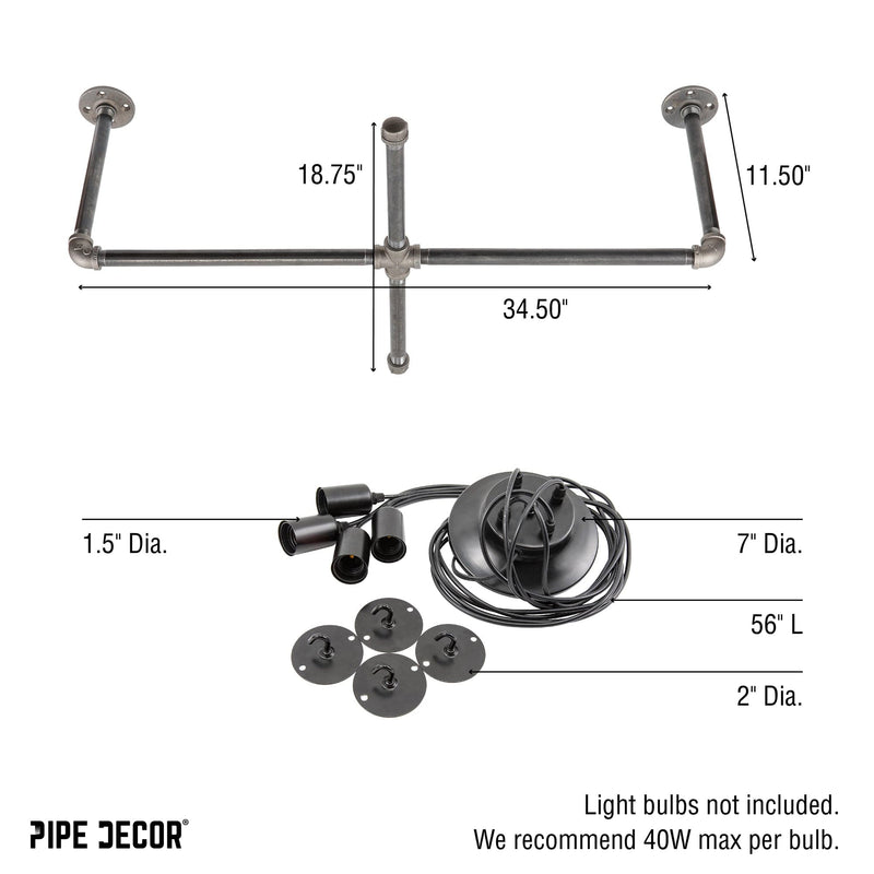 Black Spider Pendant Light Kit with Pipe Cross Hanging Accessory and 4 Adjustable Arms