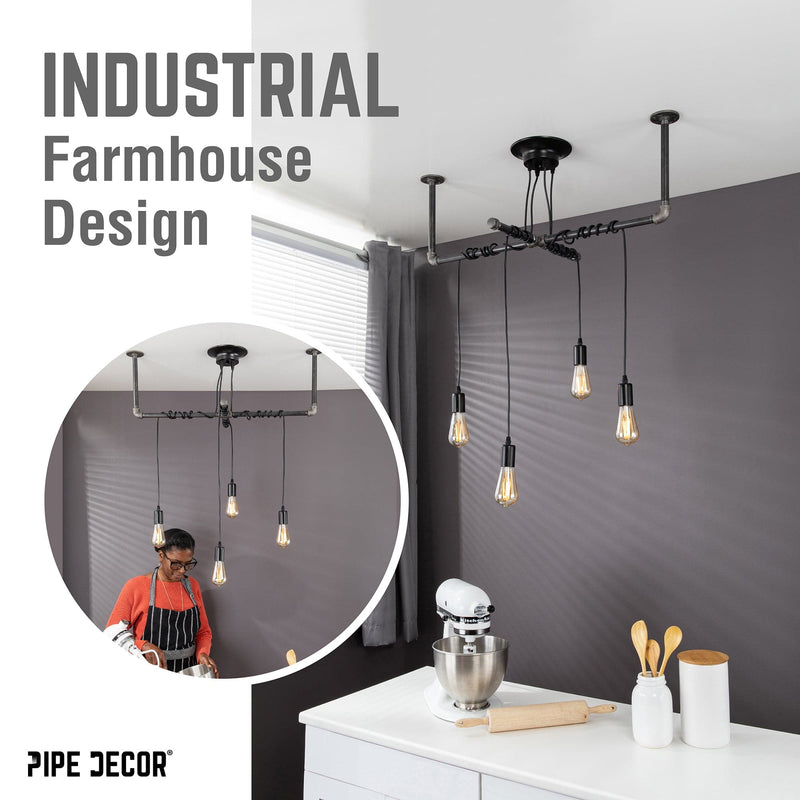 Black Spider Pendant Light Kit with Pipe Cross Hanging Accessory and 4 Adjustable Arms
