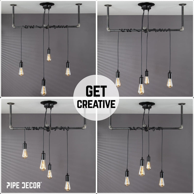 Black Spider Pendant Light Kit with Pipe Cross Hanging Accessory and 4 Adjustable Arms