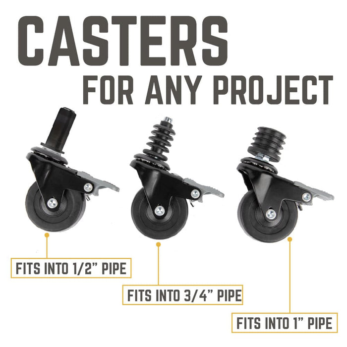 Swivel Caster Wheels for ¾" Pipe (4-Pack)