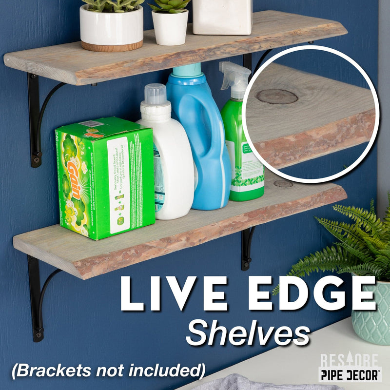 RESTORE Riverstone Grey 24 in. Live Edge Wood Shelf (Wood Only)