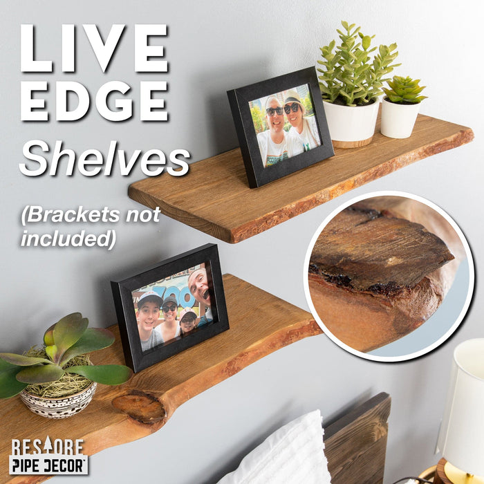 RESTORE Trail Brown 24 in. Live Edge Wood Shelf (Wood Only)