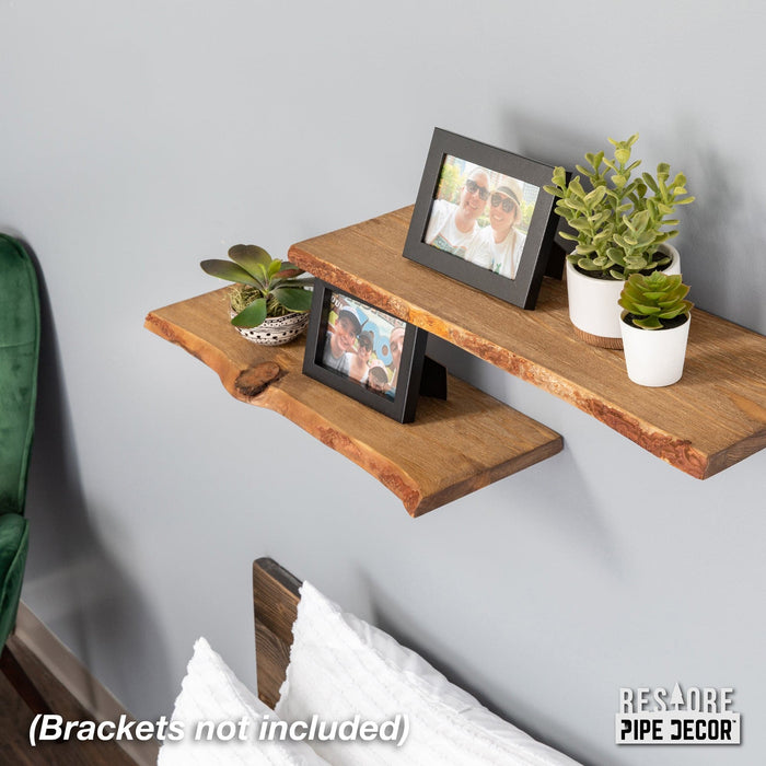 RESTORE Trail Brown 24 in. Live Edge Wood Shelf (Wood Only)